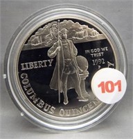 1992 Proof Columbus Quincentenary silver dollar.