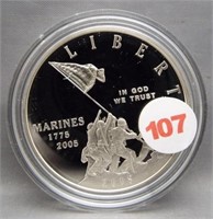 2005 Proof Marine Corp silver dollar.