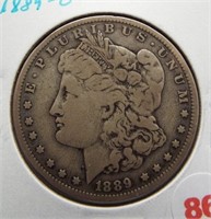 1889-O Morgan silver dollar.