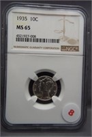 1935 Mercury dime. NGC MS65.