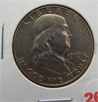 1949 Franklin half dollar. AU.