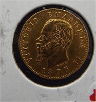 1873 Gold Italy 20 Lire. BU.