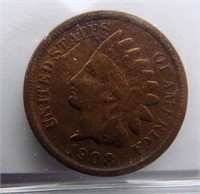 1908-S Indian head cent. Fine. Key date.
