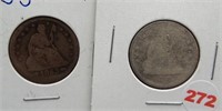 1845 Seated Liberty quarter and 1853 Arrows