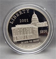 2001 Capitol Visitor Center proof silver dollar.