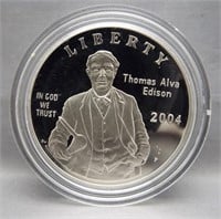 2004 Thomas Edison proof silver dollar.