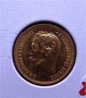1902 Gold Russia 5 Roubles. BU.