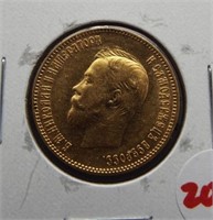 1903 Gold Russia 10 Roubles. BU.