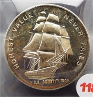 .999 1 0z. Silver Liberty mint USS Constitution.