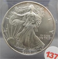 2003 Pristine White American silver Eagle. GEM.