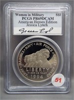1994 Women in Military proof silver dollar. PCGS