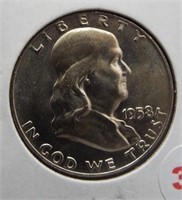 1958-D Franklin half dollar. GEM BU.