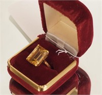Antique emerald cut Golden Topaz Ring