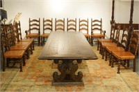 Dining room table 119" x 45" w 14 leather chairs
