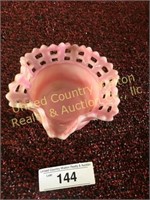 Pink swirl weave ruffled glass bowl