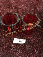 (2) cranberry candle holders