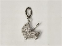 Sterling Silver Diamond Baby Carriage Pendant