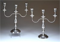 PAIR OF ENGLISH SILVER THREE BRANCH CANDLESTICKS