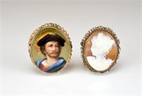 ANTIQUE CAMEO BROOCH AND A PORTRAIT BROOCH