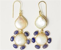 Sterling Silver & Gold Plated Tanzanite & Pearl Ea
