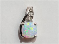 Sterling Silver Diamond Created Opal Pendant