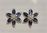Sterling Silver Sapphire Floral Style Earrings