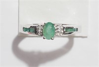 Sterling Silver Emerald & Cubic Zirconia Ring