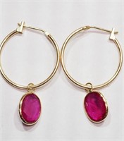 14K Yellow Gold Ruby Hoop Earrings