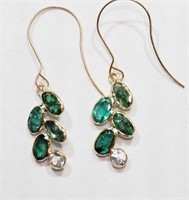 14K Yellow Gold Emerald & White Sapphire Earrings
