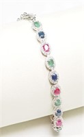 Sterling Silver Ruby, Emerald and Sapphire Bracele