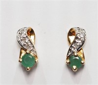 10K Yellow Gold Diamond & Emerald Earrings