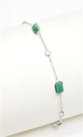 14K White Gold Emerald & White Sapphire Bracelet