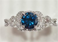 14K White Gold Blue Diamond Ring