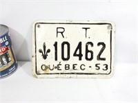 Plaque d'immatriculation Québec 1953