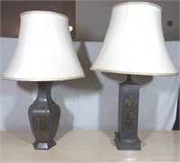 2 lampes asiatiques en étain et laiton