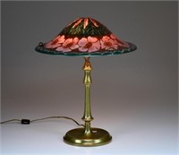 ARTS & CRAFTS GLASS & BRASS TABLE LAMP