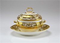 DERBY PORCELAIN SAUCE TUREEN ON STAND