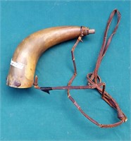 Small powder horn with leather strap