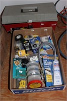 Tray of plumbing supplies; tool box