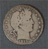 1913-D Barber Silver half Dollar