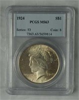1924 Peace Silver Dollar PCGS MS63