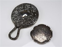 SILVER COMPACT AND HAND MIRROR