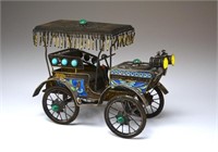 CHINESE SILVER FILIGREE AND ENAMEL CAR
