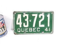 Plaque d'immatriculation Québec 1941