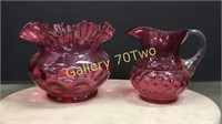 Fenton ruffled reverse hobnail cranberry glass