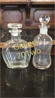 Pair of glass decanters-one is etched-tallest is