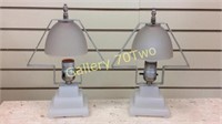 Pair of art deco glass and metal table lamps in