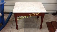 Small antique wood side table with marble top