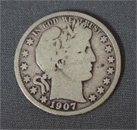 1907-S Barber Silver Half Dollar