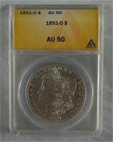 1891-O Morgan Dollar ANACS AU-50 Silver $1 Coin